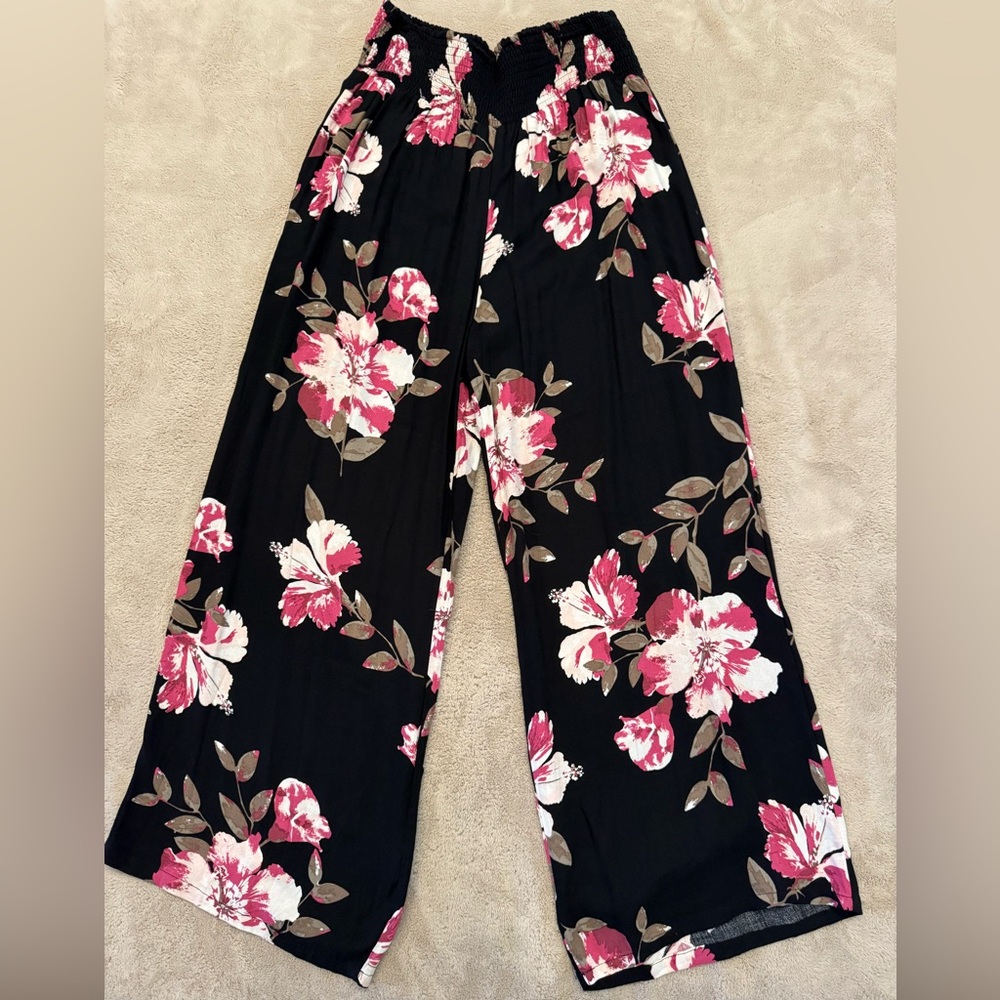 American Rag Black and Pink Floral Flowy Pants XL